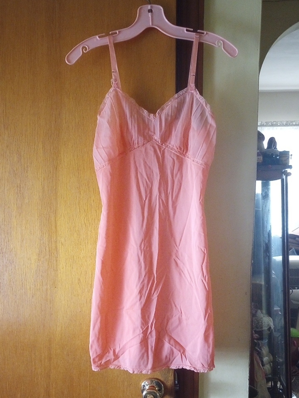 Rogers Peach Coral Nylon & Lace Vintage Slip w/ Adjustable Straps, Size 34